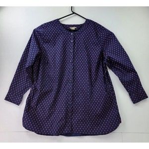 Duluth Blouse Womens 1X Wrinkle Free Pineapple Print Tunic Navy Blue Pockets